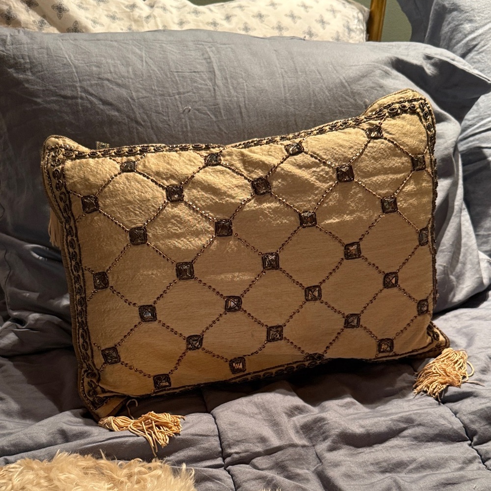 Borgata designer pillow. Chic Gold and Brown Patterned Pillow